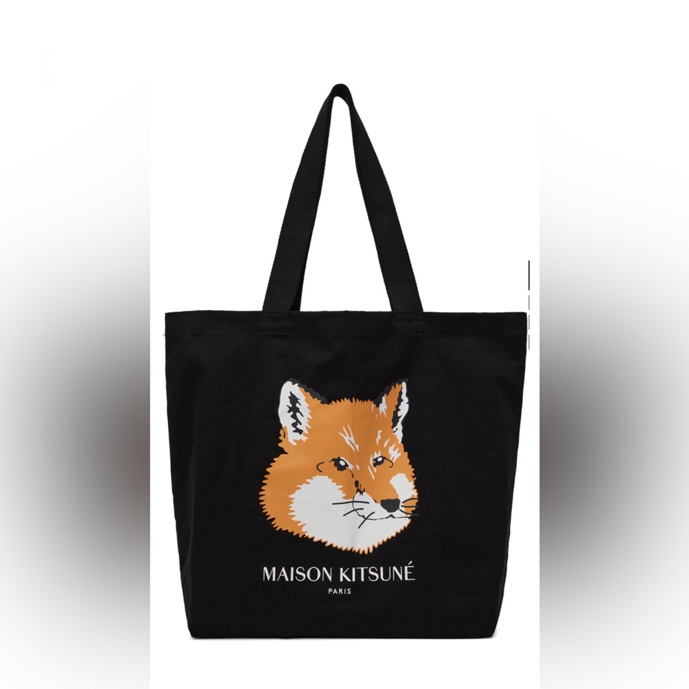 Maison Kitsune Black Fox Print Tote Bag